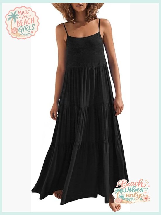 Dresses & Skirts - Sleeveless Spaghetti Strap Tiered Maxi Dress Flowy Boho Sundress Beach Vacation